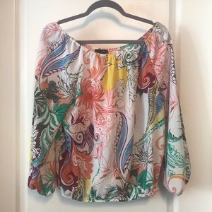 Aqua (Bloomingdale’s) paisley long sleeve top.